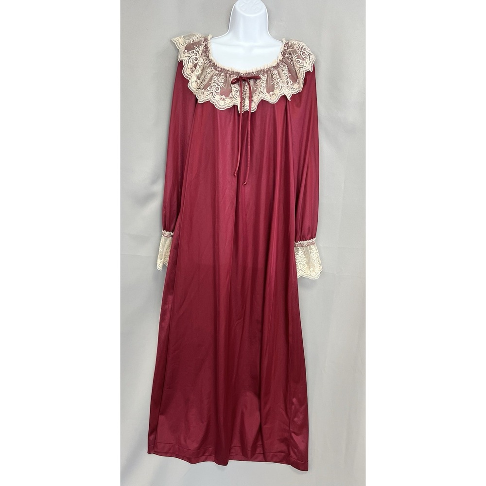 Vtg Red‎ Pinehurst Lingerie Maxi Nightgown sleepwear boudoir Medium Lace Y2K USA